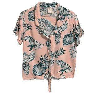 JAPNA, 100% Rayon, Collared, Button Down, Tie Up Hem Top, Multi Colors, Size M